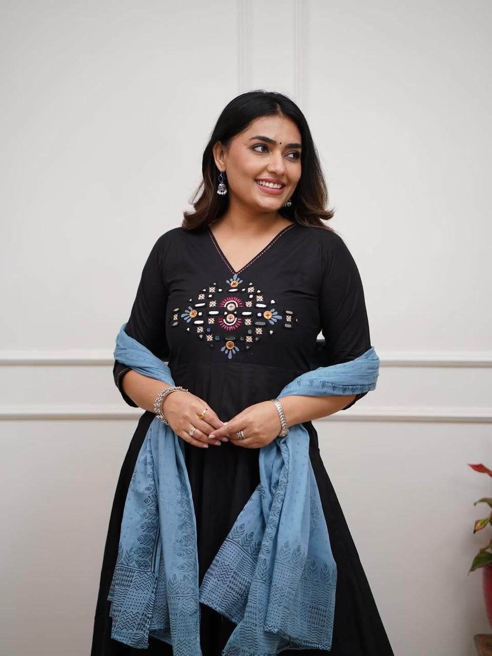 ✨ Dazzling Anarkalis with intricate mirror work — perfect for twirling through the festivities in style and grace.  🌸💃 “Anarkali elegance + mirror work shine = perfect Navratri vibes ✨”