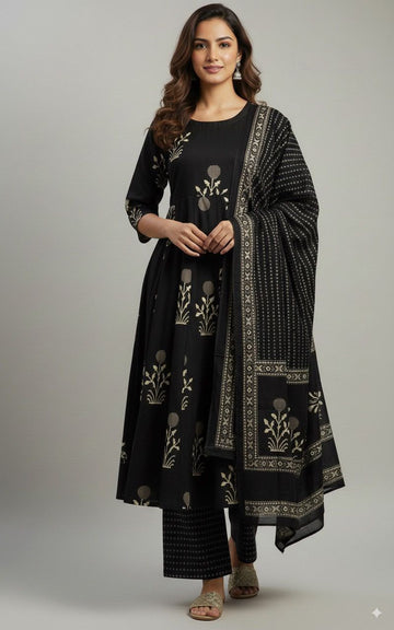 New stylish and affordable beautiful anarkali   set with beautiful discharge print and fabric pure Cotton💃💃