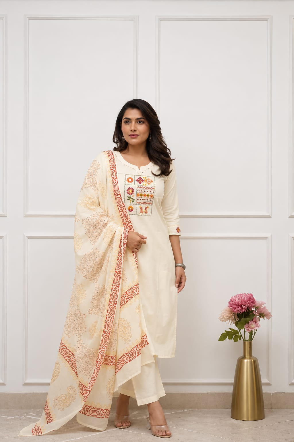 NEW DESIGN COTTON KURTA PANT WITH DUPATTA